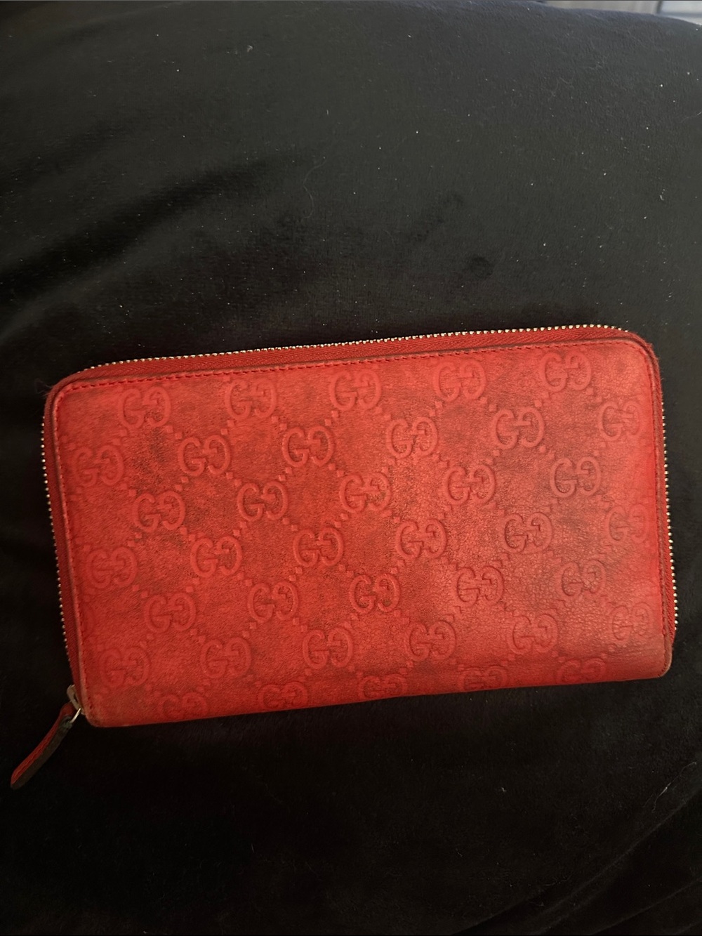 Gucci Red Embossed GG Zip Wallet